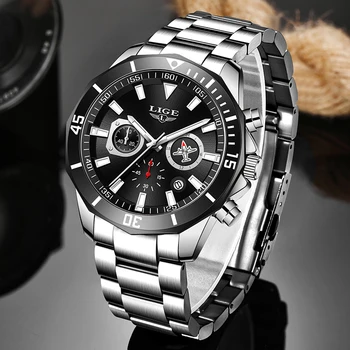 

2020 LIGE New Sport Watches Men Aircraft Pointer Luminous Quartz Watch Full Steel Waterproof Military Wristwatch Men Chronograph