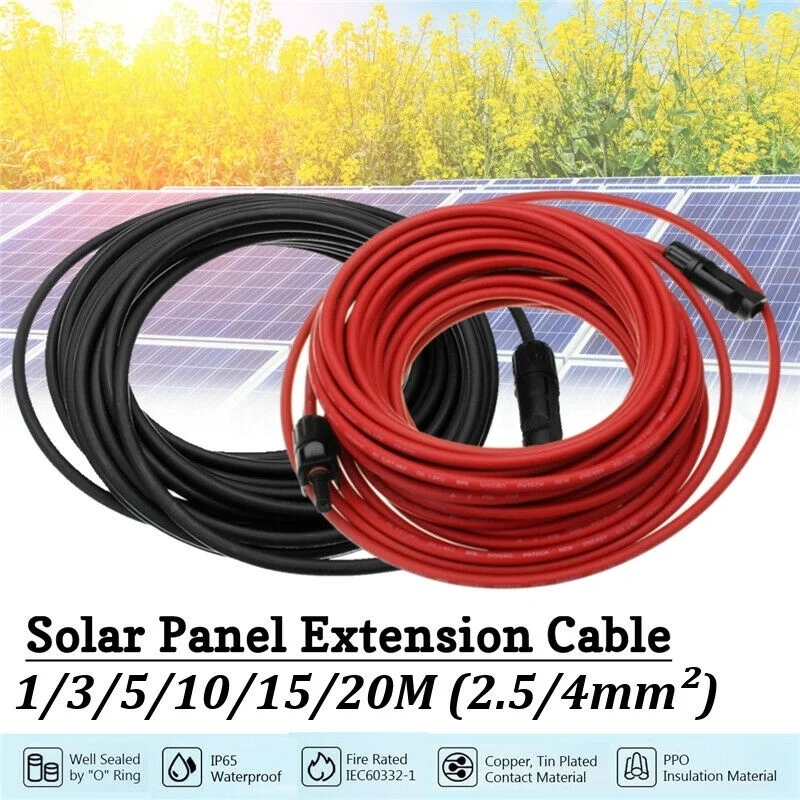 6m 2xCâbles D'Extension 4 Mm²/12 AWG Pour Panneau Solaire Photovoltaique Avec Ip68 Etanche Avec Connecteurs Femelle Et Male Sur Cable De Raccordement 3 M Rouge 3 M Noir 86825677