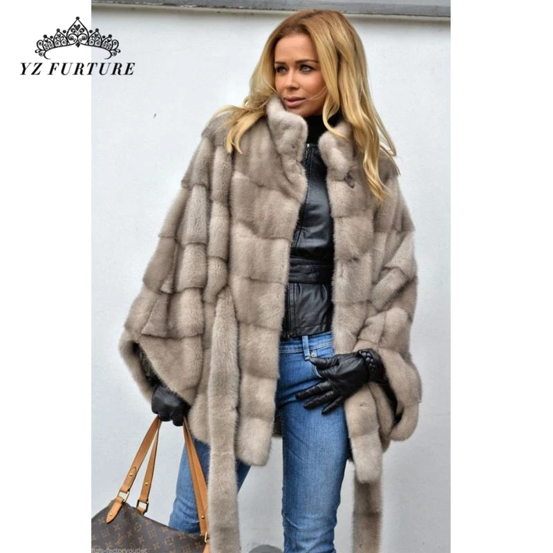 New Loose Bat Sleeved Natural Real Mink Fur Coat Many types Collars Real Fur Coat Women Winter Warm Thick Real Fur jacket