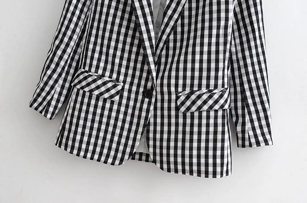 Женский осенне-весенний Тонкий Блейзер на одной пуговице, с длинными рукавами, черный, белый, в клетку, пряжа, краситель, тканый, SML, офисный, Дамский, Прямая