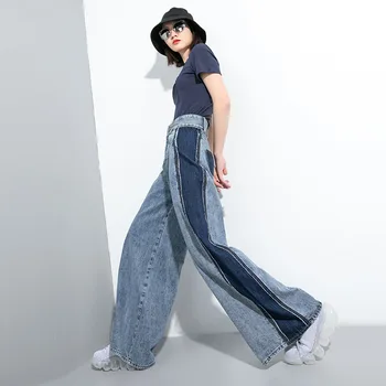 

WOMENGAGA 2020 summer New Wide Leg Pants Casual Loose Jeans Zipper Patchwork Fashion Streetwear Womens Solid Personality A169