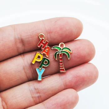 

30pcs/lot Letter Happy Coconut Tree Enamel Charm For Jewelry Making And Fashion Earring Bracelet Necklace Accessories