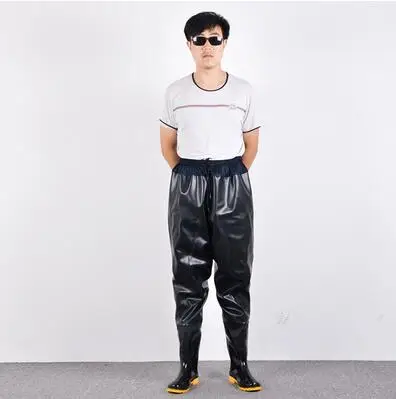 Ultra light half waist men women thick waterproof fishing fork pants elastic waist outdoor angling wader rain boots rain trouser - Цвет: 1