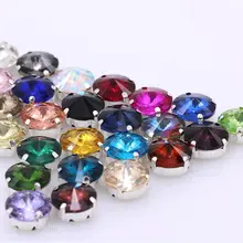 Партиями по 6/8/10/12/14/16/18/25mm 24 цветов Круглый стакан Rivoli камень Пришить с украшением в виде кристаллов Стразы серебряной оправе аксессуары для одежды