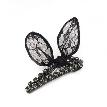 

Fashionable Design Women Black Lace Rabbit Ear Hair Clips Elegant Children Hairpins Charming Hair Accessories