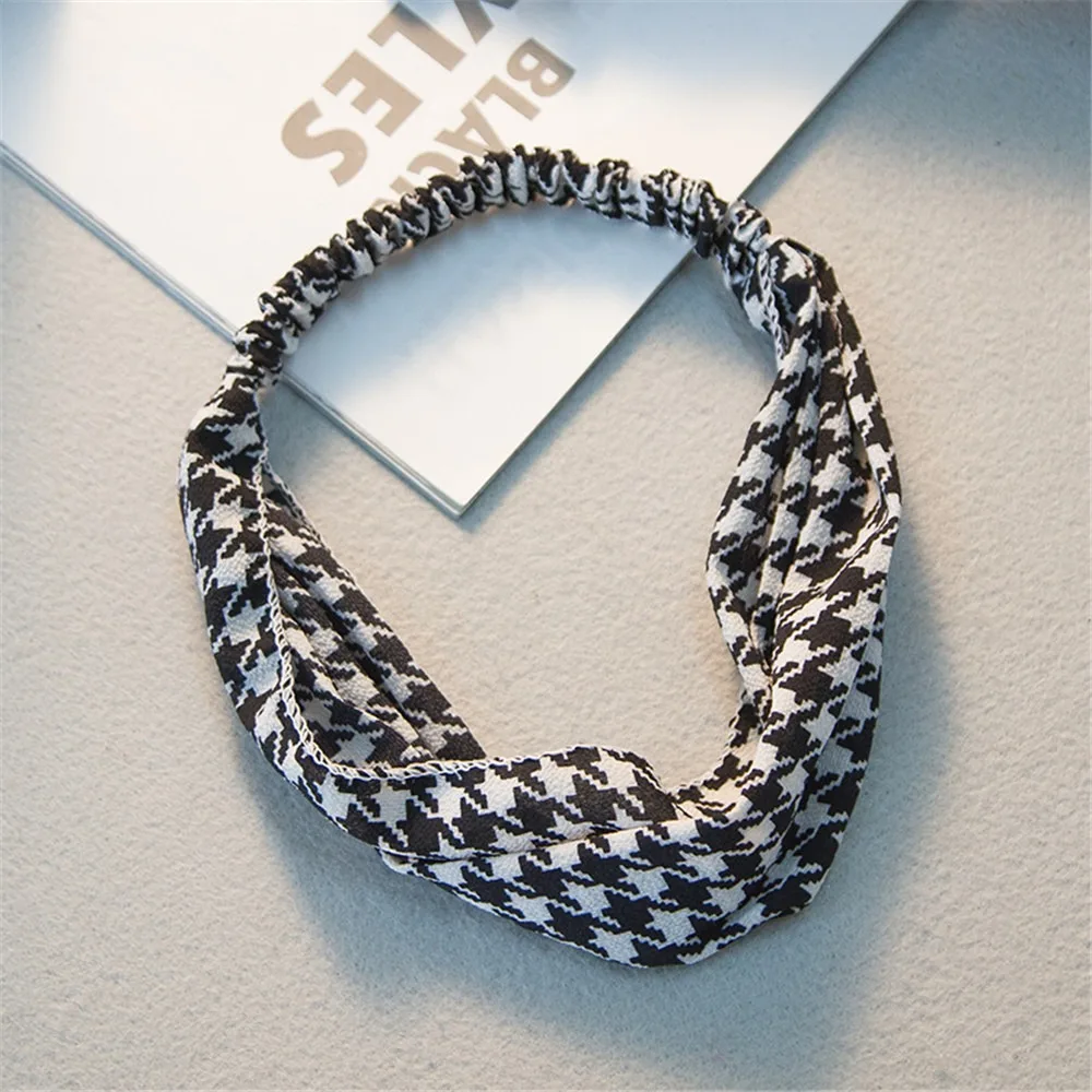 Korea Retro Fashion Houndstooth Headband Wide-brimmed Elastic Hair Band Women Girls Elegant Joker Headwrap Hair Accessories