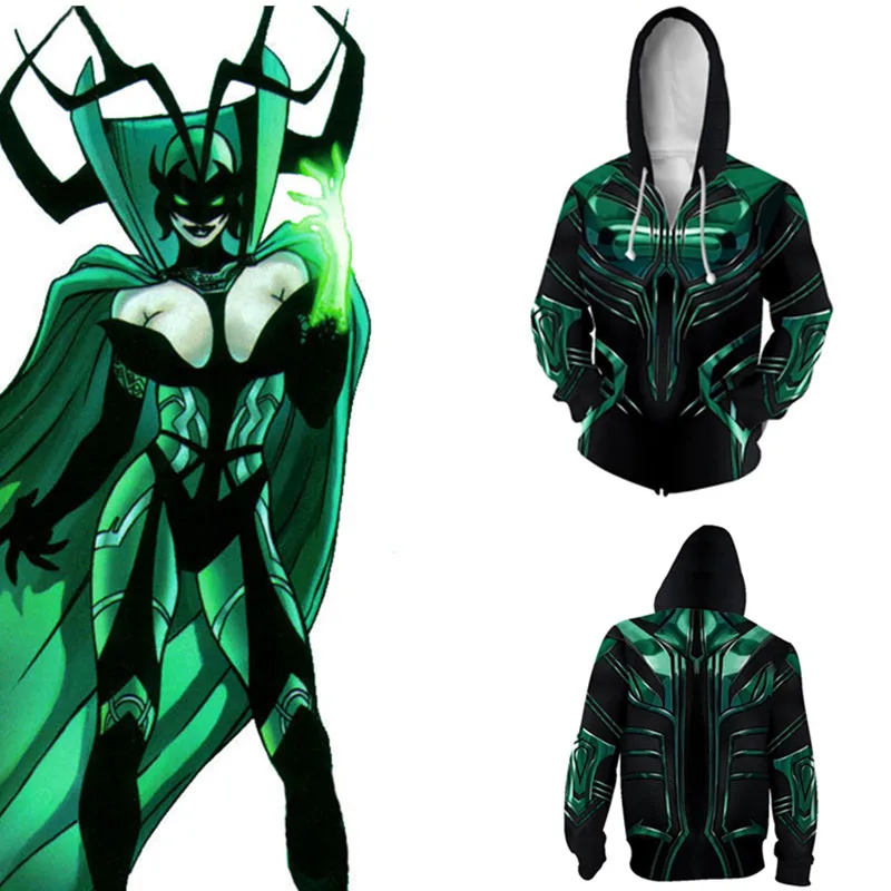 Тор: Ragnarok Megamind Hela толстовки кофты Косплей костюмы богиня смерти Hela 3D печать толстовка на молнии свитер