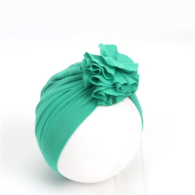 New Fashion Flower Baby Hat Newborn Elastic Baby Turban Hats for Girls 10 Colors Cotton Infant Beanie Cap green
