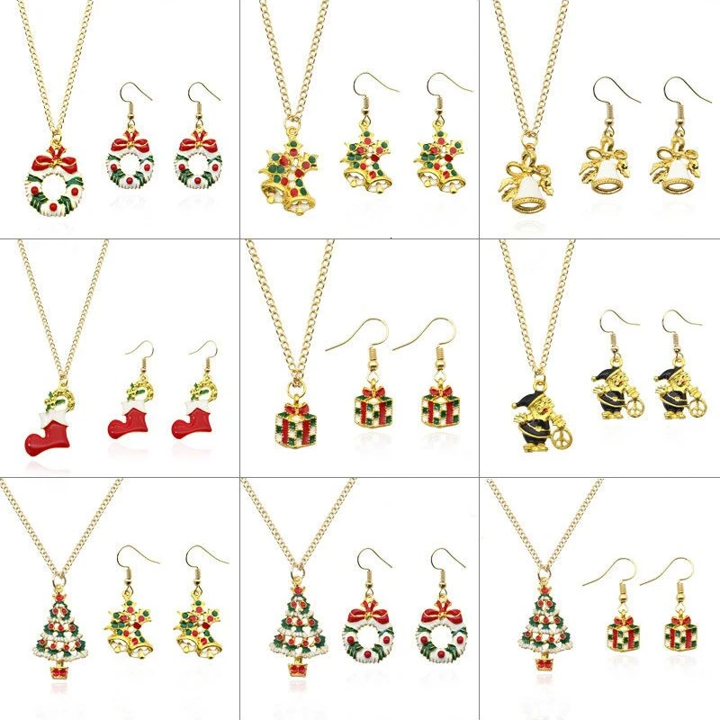 

DIY Christmas Jewelry Sets Santa Claus Xmas Wreath Bells Boots Gifts Box Tree Necklace Earrings Set Jewellery Dropshipping 2019