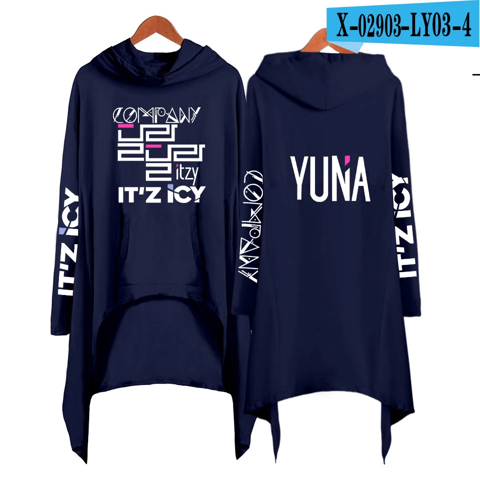 ITZY Kpop/толстовки Харадзюку С буквенным принтом, женские толстовки, одежда, вельветовые, плотные, Осенние, креативные,, Длинные пуловеры для девочек - Цвет: navy