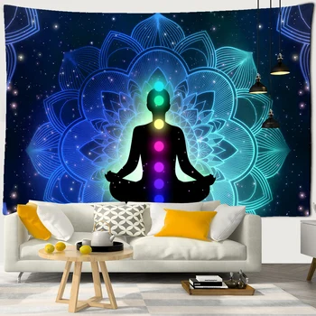 

Indian Big Mandala Buddha Statue Meditation 7 Chakra Tapestry Wall Hanging Cloth Psychedelic Yoga Carpet Boho Dormitory Decor