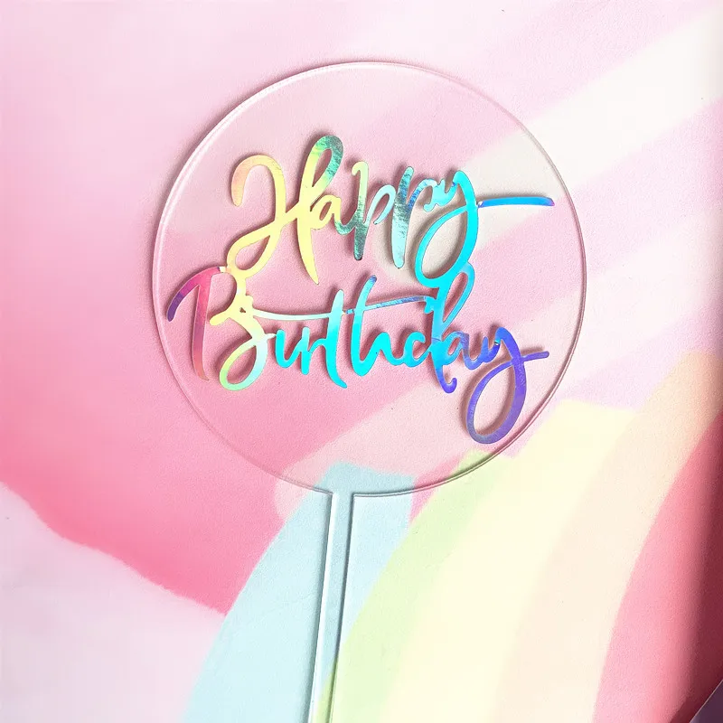 

INS New Happy Birthday Acrylic Cake Topper Laser Colored Circle Cake Topper For Kids Birthday Party Cake Decorations Baby Shower