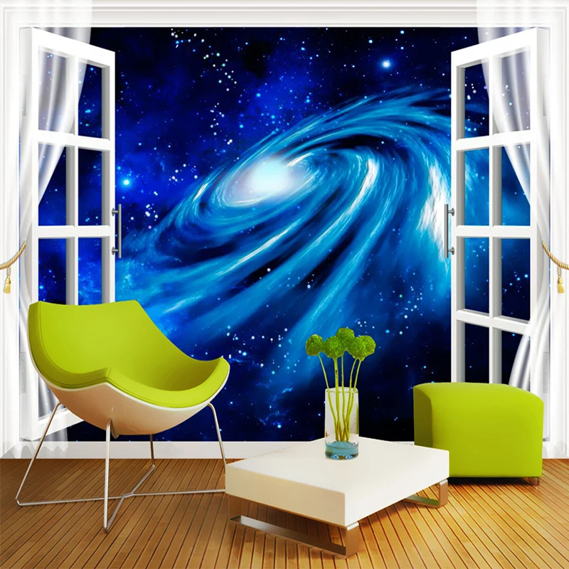 

Drop Shipping Custom Non-woven Wallpaper Wall 3D Stereo Window Scenery Starry Galaxy Large Murals Wallcovering Papel De Parede