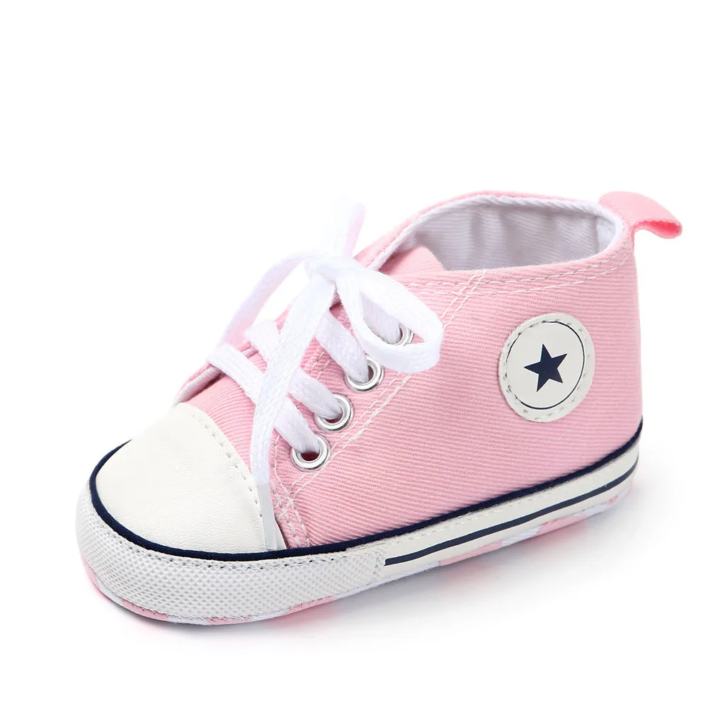 Новые парусиновые классические спортивные кроссовки для новорожденных мальчиков и девочек; обувь для первых шагов; обувь для малышей с мягкой нескользящей подошвой; детская обувь - Цвет: Розовый