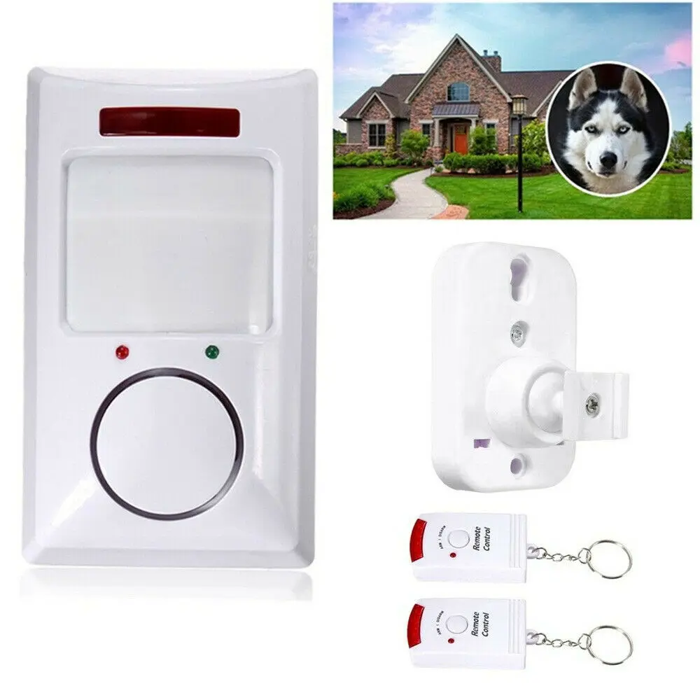 Wireless Pir Motion Sensor Alarm+ 2 Remote Controls for Home Garage Shed Caravan white