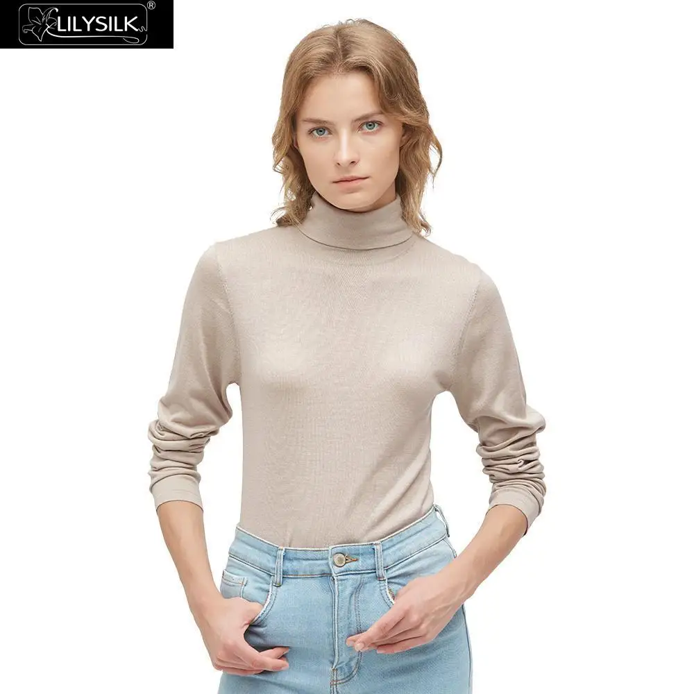 Элегантная Шелковая вязаная женская футболка LilySilk с высоким воротом новинка