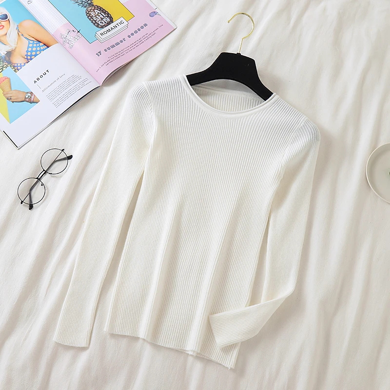 2020 Autumn Thin All-Match Basic Sweater Candy Color Female High Elastic V-Neck Pullover Women Knitted Sweaters Pull Femme