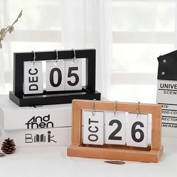 

Office Wooden DIY Flip Calendar Desk Calendar Double Daily Planner Table Planner Annual Agenda Desktop Decorative Ornaments New