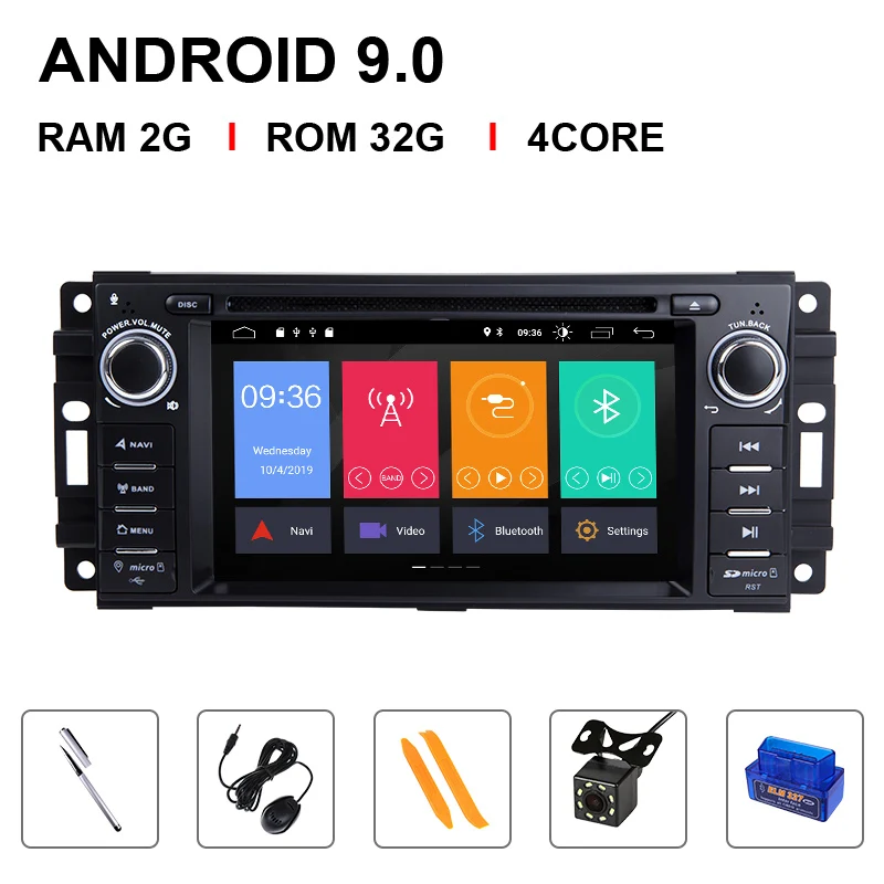 4G ram Android 9 автомобильный dvd-плеер для Jeep Grand Cherokee Chrysler 300C Компас Патриот Dodge Sebring gps-навигация, радио, стерео - Цвет: 4 Core 32ROM OBD Cam