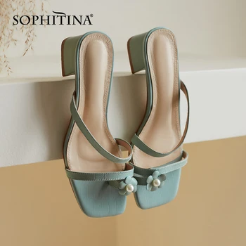 

SOPHITINA Women's Flip Flops Sandals Sweet Flower Open Tow Mid Heel Slides Two Wear Style Cross Strappy Summer Dress Shoes MO586