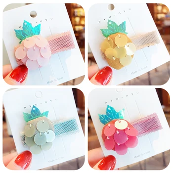 

New Children Cute Candy Sequin Mesh Pineapple Ornament Hair Clips Girls Alloy Cotton Barrettes Hairpins Kids Hair Accessories