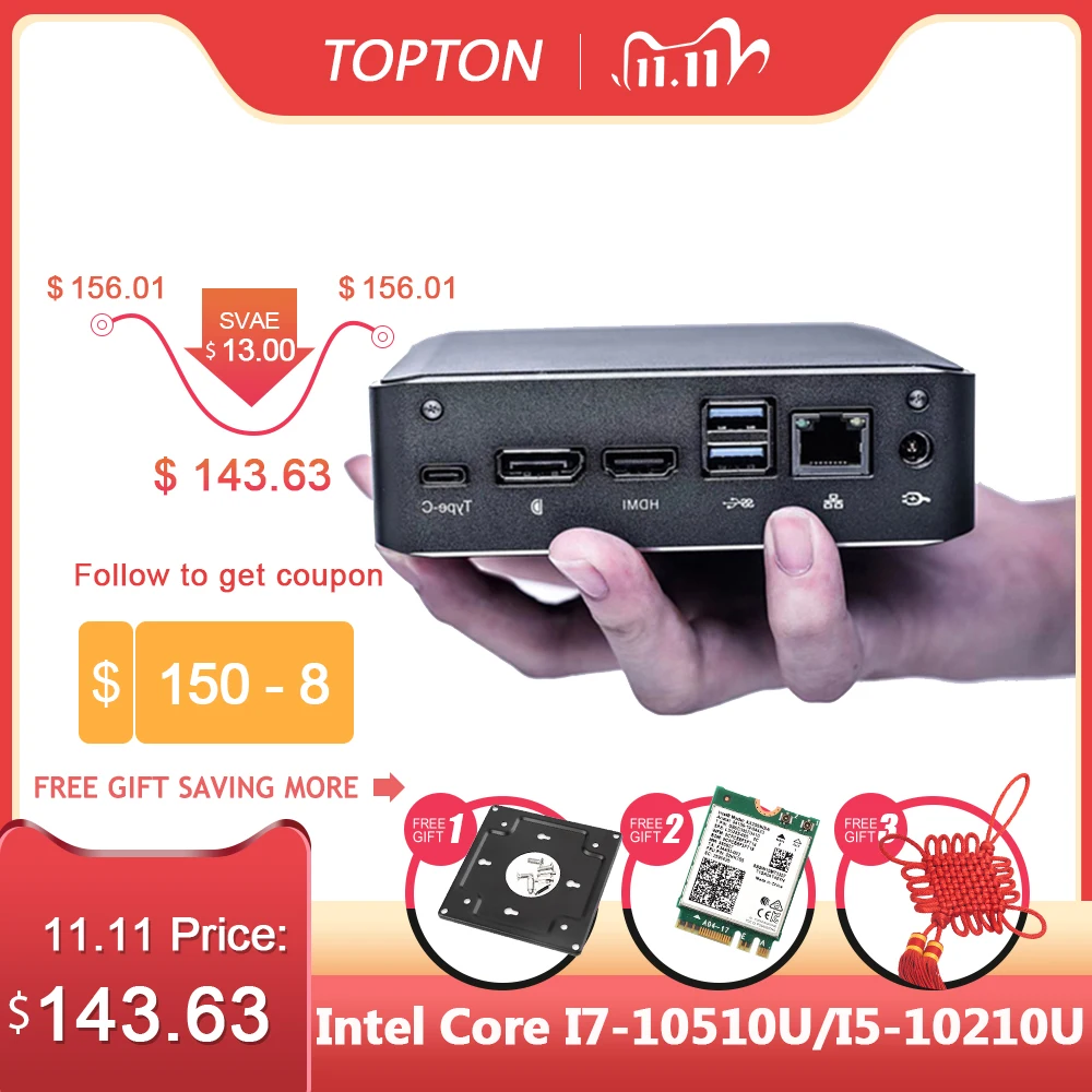 Мини компьютер 10 го поколения Intel Core i7 10510U Comet Lake Quad UHD графический Настольный ПК