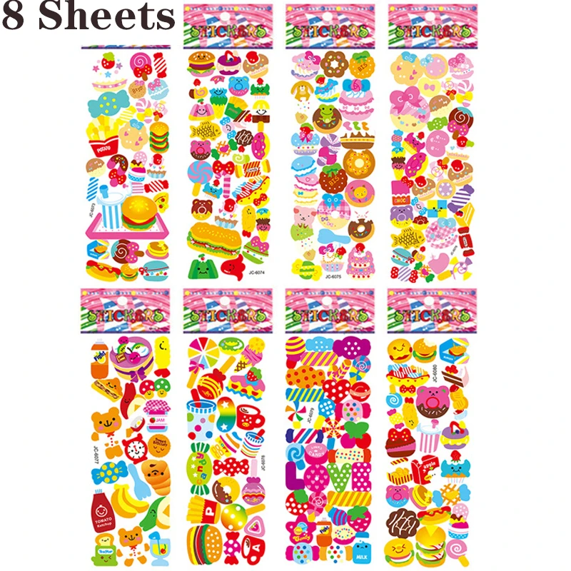 3D Stickers for Kids Toddlers 8 Different Sheets 3D Puffy Bulk Sticker Cartoon