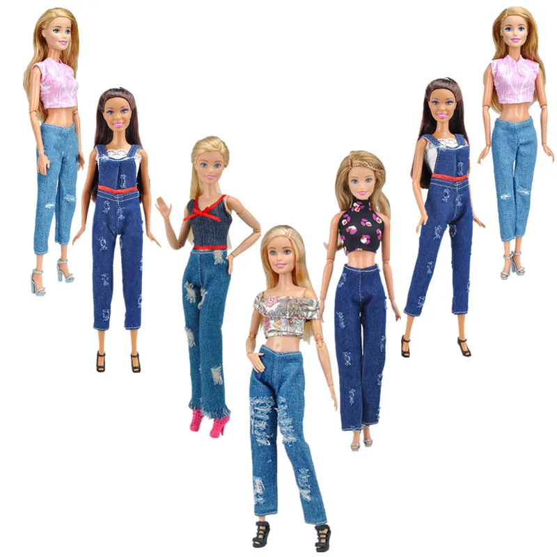 11 5 cosplay shirt ripped jeans jumpsuit pants 1 6 bjd doll clothes for barbie accessories outfit top 11.5