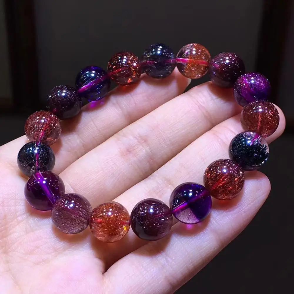 

11mm Natural Lepidocrocite Rutilated Quartz Bracelet For Women Men Super 7 Melody Round Beads Crystal Stretch Jewelry AAAAAA