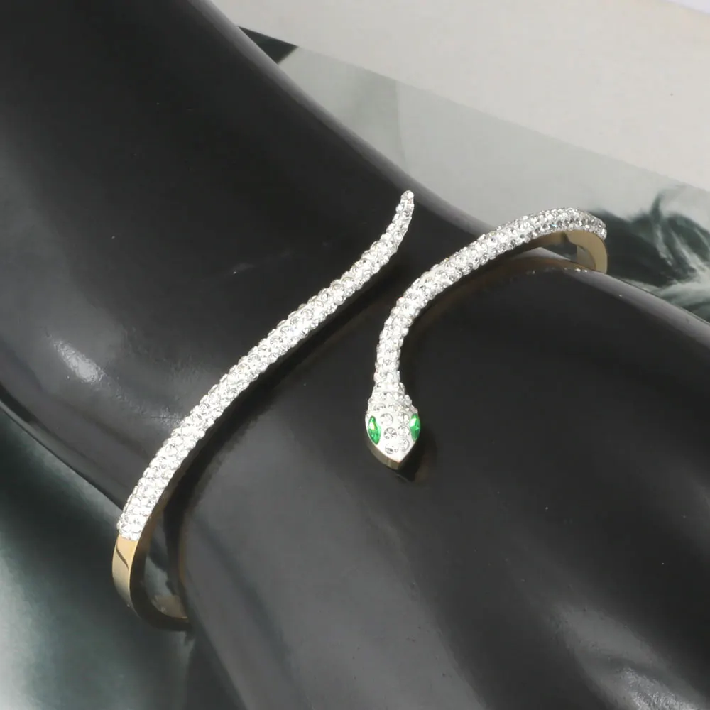 Snake Green Eyes Bangles & Bracelets CZ Full Crystal Summer Clasp Stainless Steel Bracelet For Women Jewelry Accessories