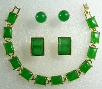 

Charming Green jade pendant bracelet earring Cufflinks set>> plated watch wholesale Quartz jade CZ crystal