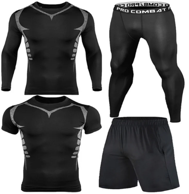 

4pcs / men's T-shirt sportswear, gym fitness, stretch compression sportswear running jogging sportswear quick-drying pants other