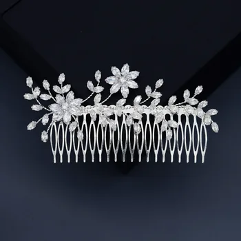 

SLBRIDAL Luxury Prong Setting Cubic Zircon Bridal Hair Comb Wedding Hair Accessories Women Girls Fashion Trendy Hair Jewelry