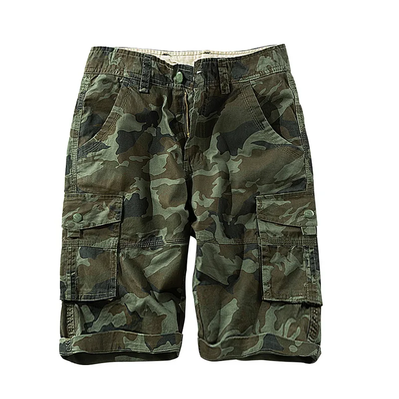 Camou Armygreen CYSINCOS Новые мужские Свободные повседневные шорты плюс размер модная повседневная одежда однотонные мужские военные камуфляжные летние мужские шорты - Цвет: Camou Armygreen
