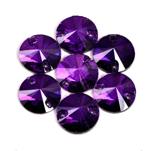 Dark Amethyst Круглый Rivoli Кристалл AB круглые пришивные стразы с плоской задней частью красочные стеклянные стразы для шитья свадебное платье Y2818 - Цвет: Dark Amethyst