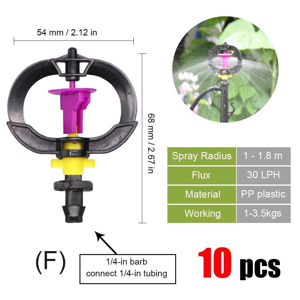 best Watering & Irrigation Kits MUCIAKIE 20 Types of Rotating Spinklers Drip Irrigation Mini Rotation Nozzle Spray w/ 1/4'' Barb Connector Mini Rotary Sprayer drip irrigation kit price Watering & Irrigation Kits