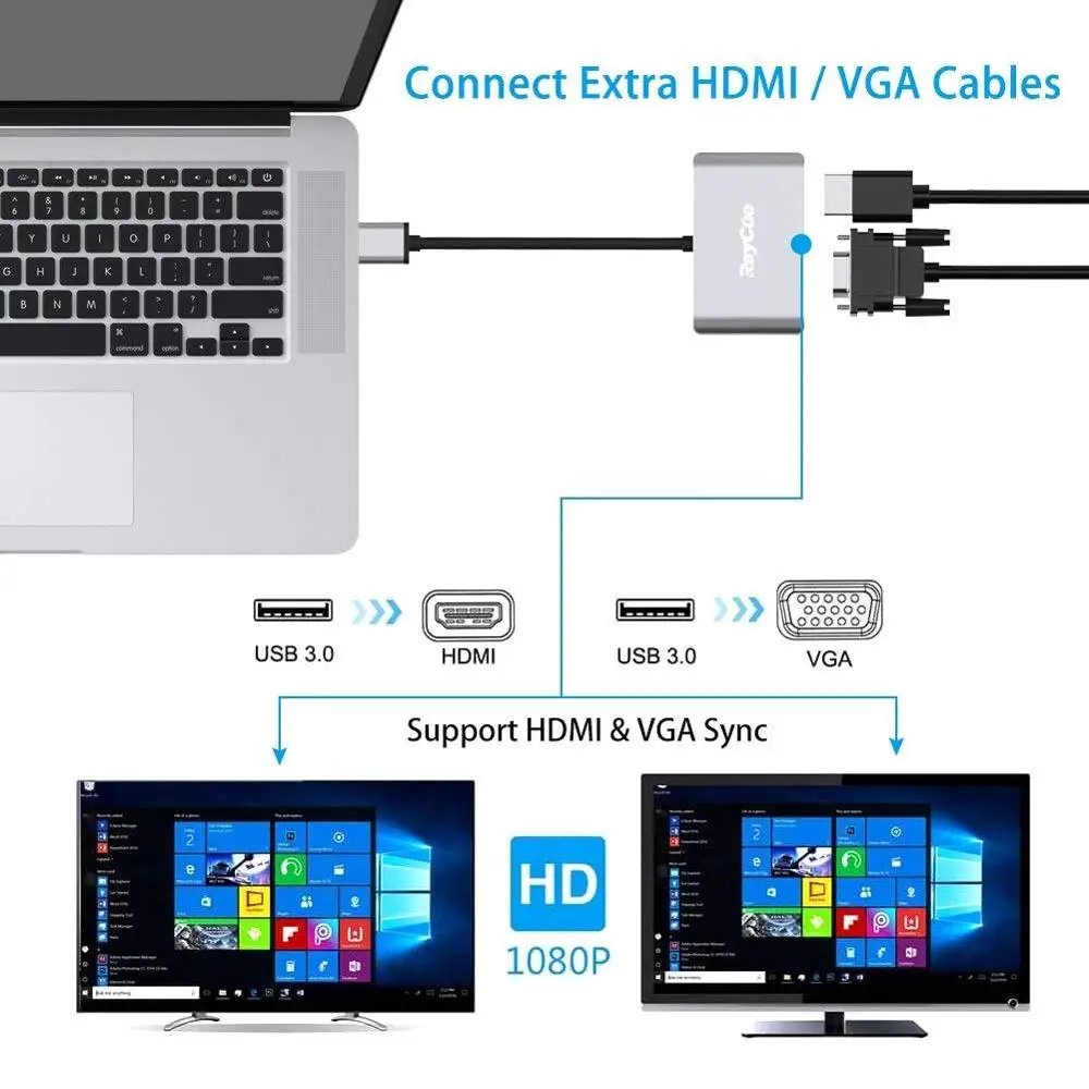 Конвертер USB3.0 на HDMI/VGA 2 в 1 для ноутбука с HD ТВ проектором|Кабели USB| |