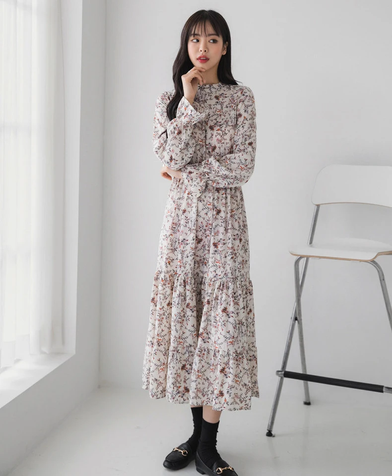 Осеннее платье с цветочным рисунком, вечернее платье, vestidos, Повседневное платье, до середины икры, Империя, винтажное платье макси с длинным рукавом, длинное платье 6315 50