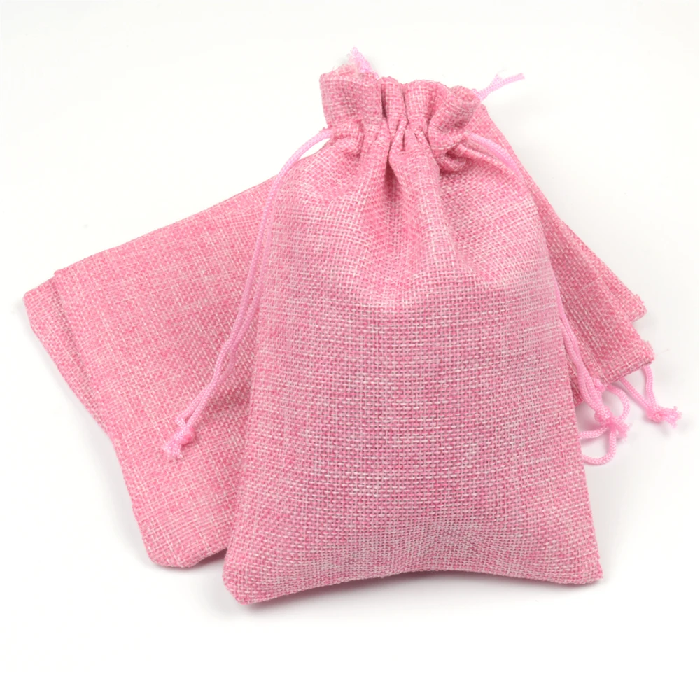

Rustic Natural Burlap Bags Drawstring Jute Bag Candy Gift Wedding Favors Packaging Pouches Wedding Decor Pink 13x18cm 100pcs/lot