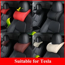 Poduszki poduszka do tesli Model 3 S X zagłówek fotela samochodowego poduszka pod kark poduszka skórzana poduszka pod kark Auto akcesoria na szyję głowę tanie tanio DREAMINI CN (pochodzenie) z włókien syntetycznych Sztuczna skóra