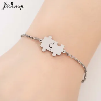 

Jisensp Adjustable Stainless Steel Bracelet for Women Men Silver Color Geometric Puzzle Charm Bracelets Pulseira Best Friend Gif