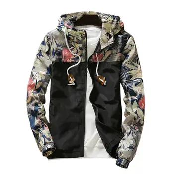 

Floral Jacket Autumn Mens Hooded Jackets Slim Fit Long Sleeve Homme Trendy Windbreaker Coat