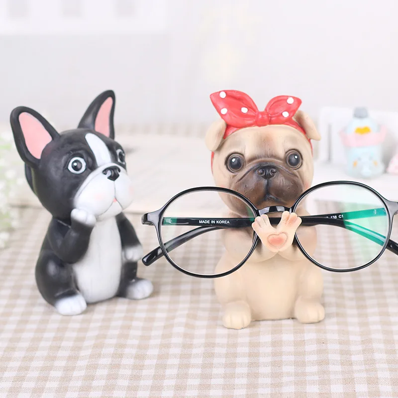 

Wholesale Creative animal dog glasses frame resin material office home desktop eye seat decoration corgi Pug cute puppy frame