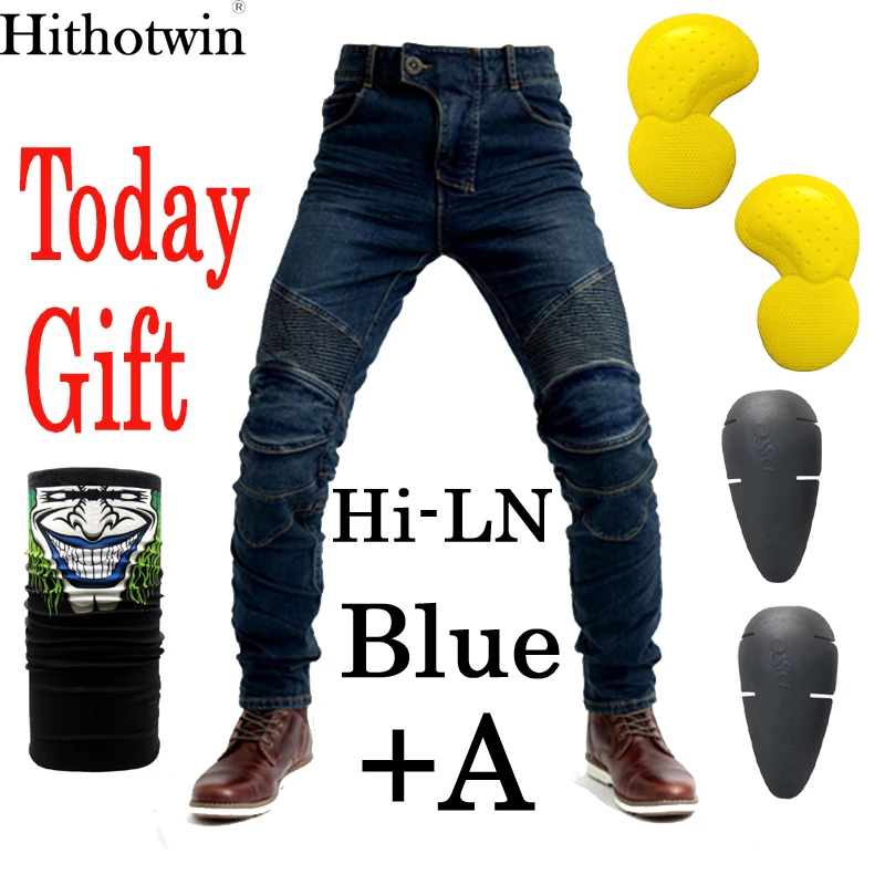 Мотоциклетные джинсы, Pantalones Motocicleta Hombre, джинсы с перьями, стандартная версия, брюки для езды на автомобиле, мужские мотоциклетные штаны - Цвет: Hi-LN-Blue AH