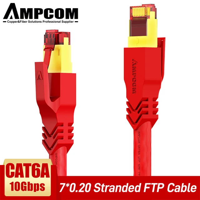 AMPCOM CAT6A Ethernet Cable 10Gbps RJ45 LAN Network Cable, High Speed Gaming UTP Patch 24AWG Strand Wire for Computer, PS5, Xbox SFTP Red