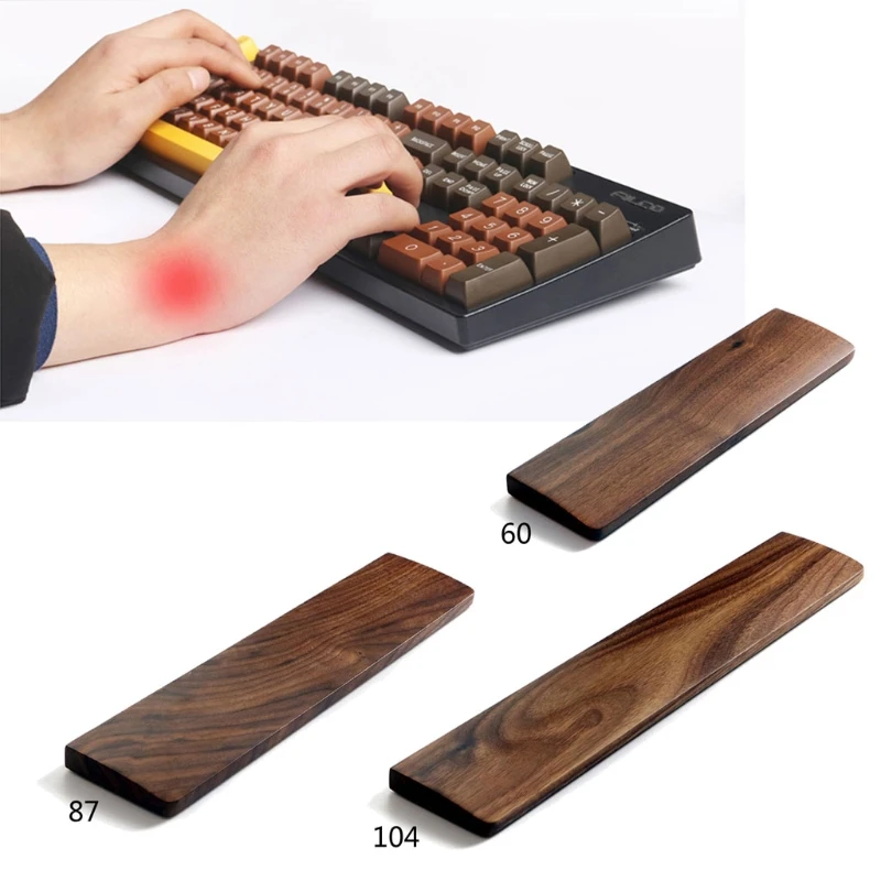 

1PC Walnut Wooden Mechanical Keyboard Wrist Rest with Anti-Slip Mat Ergonomic Gaming Desk Wrist Pad Support 60 87 104 Keys