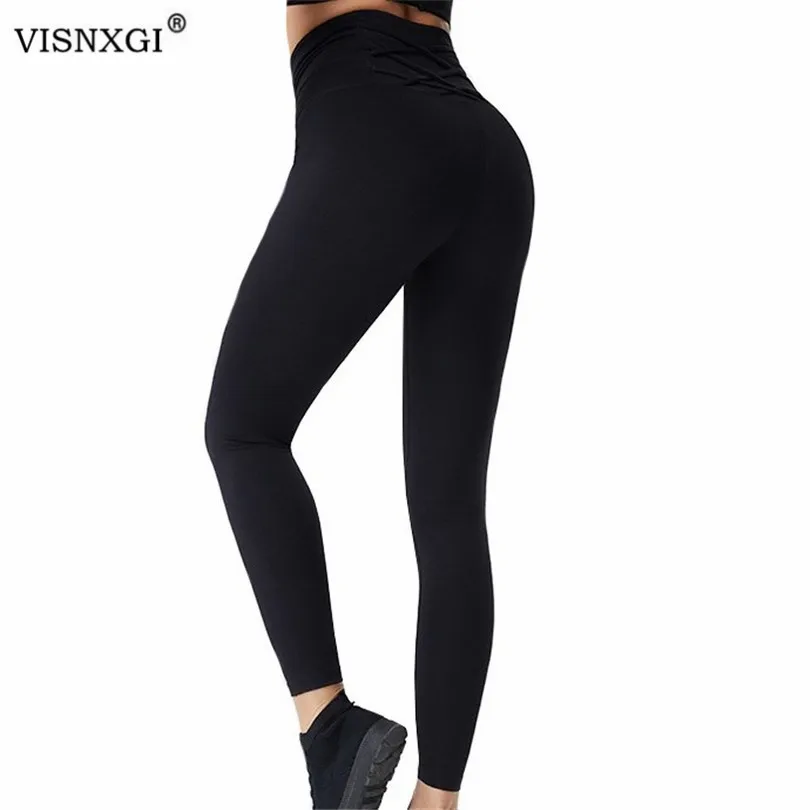 

VISNXGI Women High Waist Leggings For Fitness Ladies Sexy Gym Sports Workout Push Up Ankle-Length Female Stitching Straps Bottom