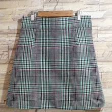 Осенняя Женская шерстяная клетчатая юбка, винтажная тонкая мини-юбка с высокой талией