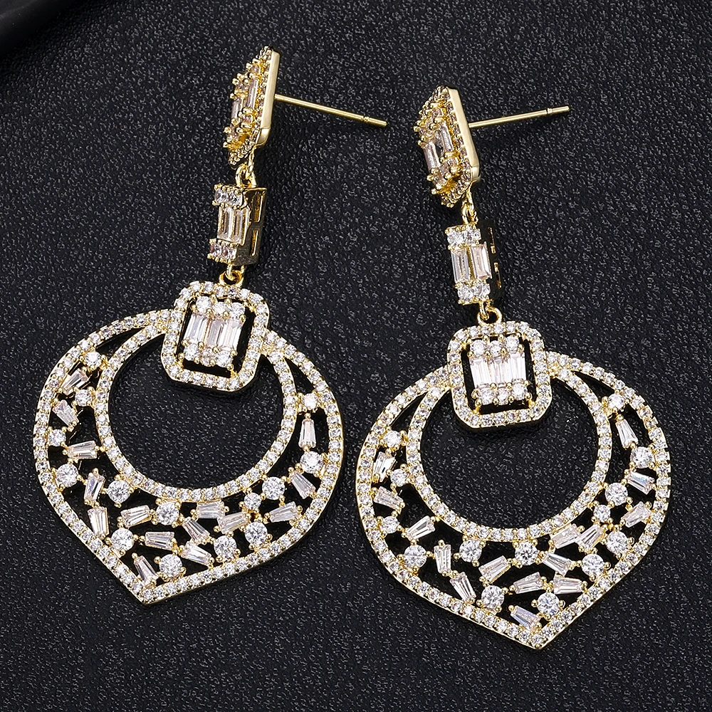 ACCKING Luxury peach heart Full Micro Cubic Zirconia Women Bridal Wedding Engagement Earring wholesale