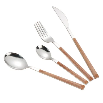 

24pcs Creative Imitation Wood Handle Tableware Christmas Dinnerware set Stainless Steel Kitchen Cutlery Table Knife Fork Spoons